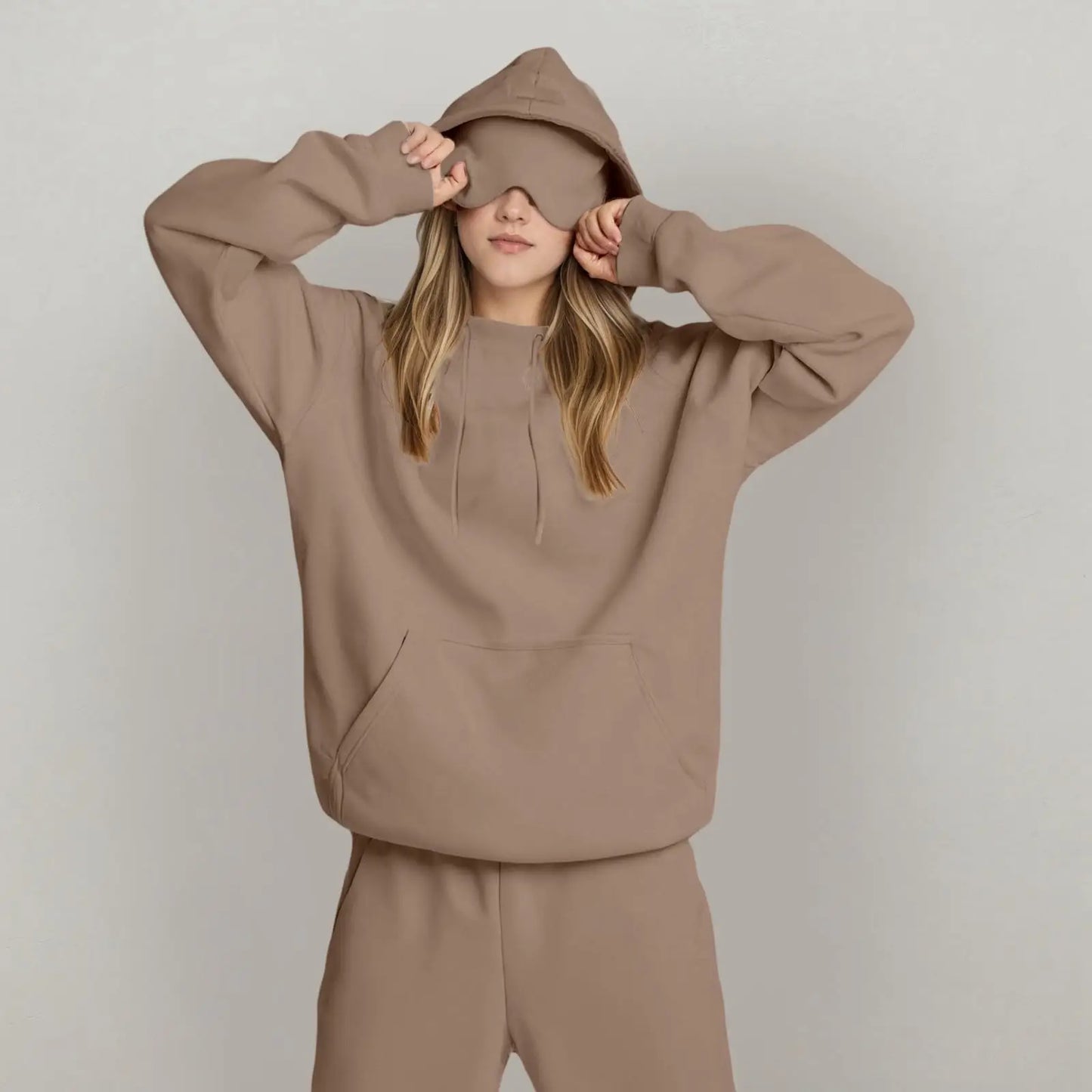 Unisex Hooded Sweatshirt With Built In Eye Mask Pullover