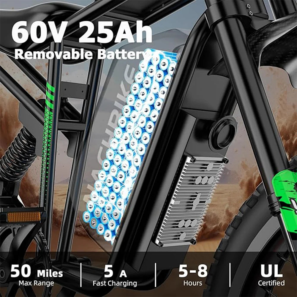 Electric Dirt Bike 6000W 60V 25Ah Battery Dual Hydraulic Brakes