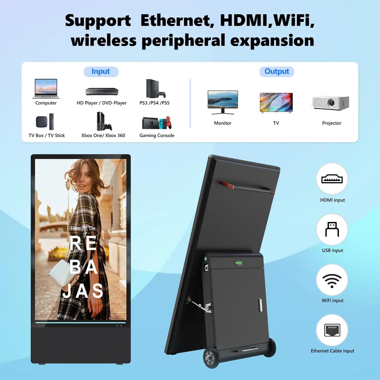 Portable Outdoor Digital Signage Display IP55 Waterproof Split Screen