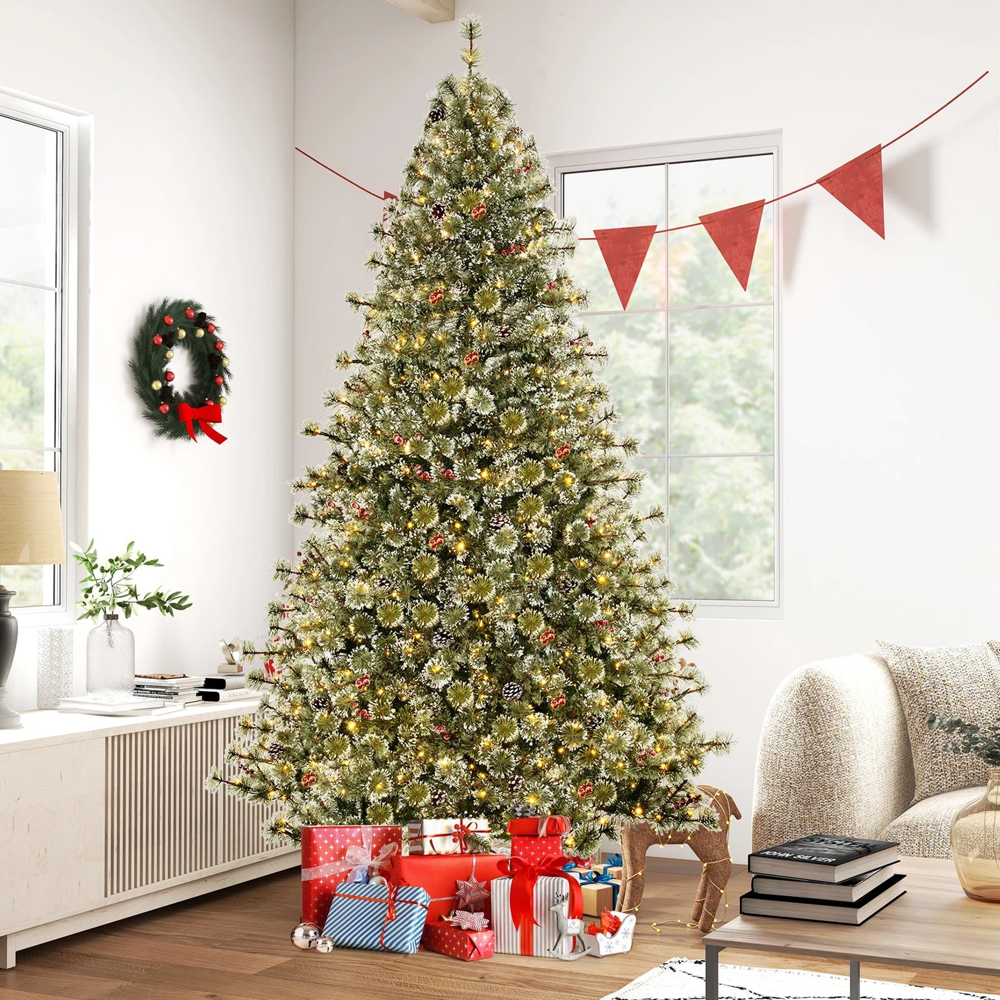 LIFEZEA Prelit Artificial Christmas Tree With 9 Lighting Modes