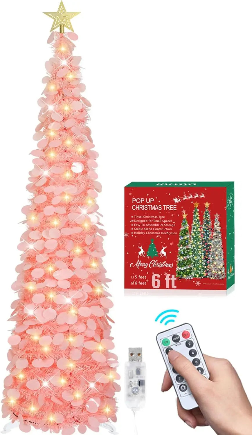 HMASYO Pop-Up Christmas Tree With 100 LED Lights And Remote