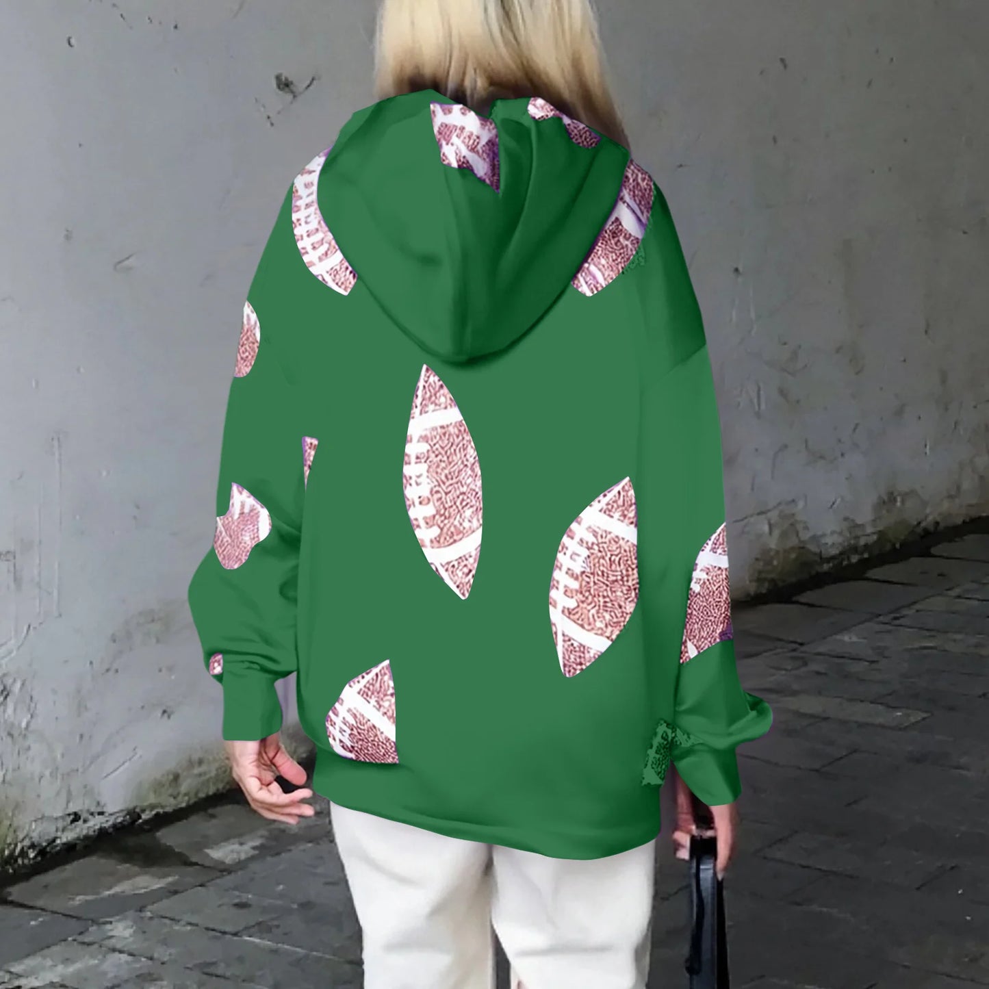 Womens Loose Vneck Hooded Sequin Patchwork Sweatshirt