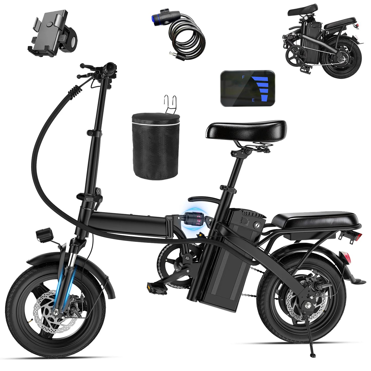 LELEKUAIFolded Foldable Electric Bike For Adults Long Range Battery
