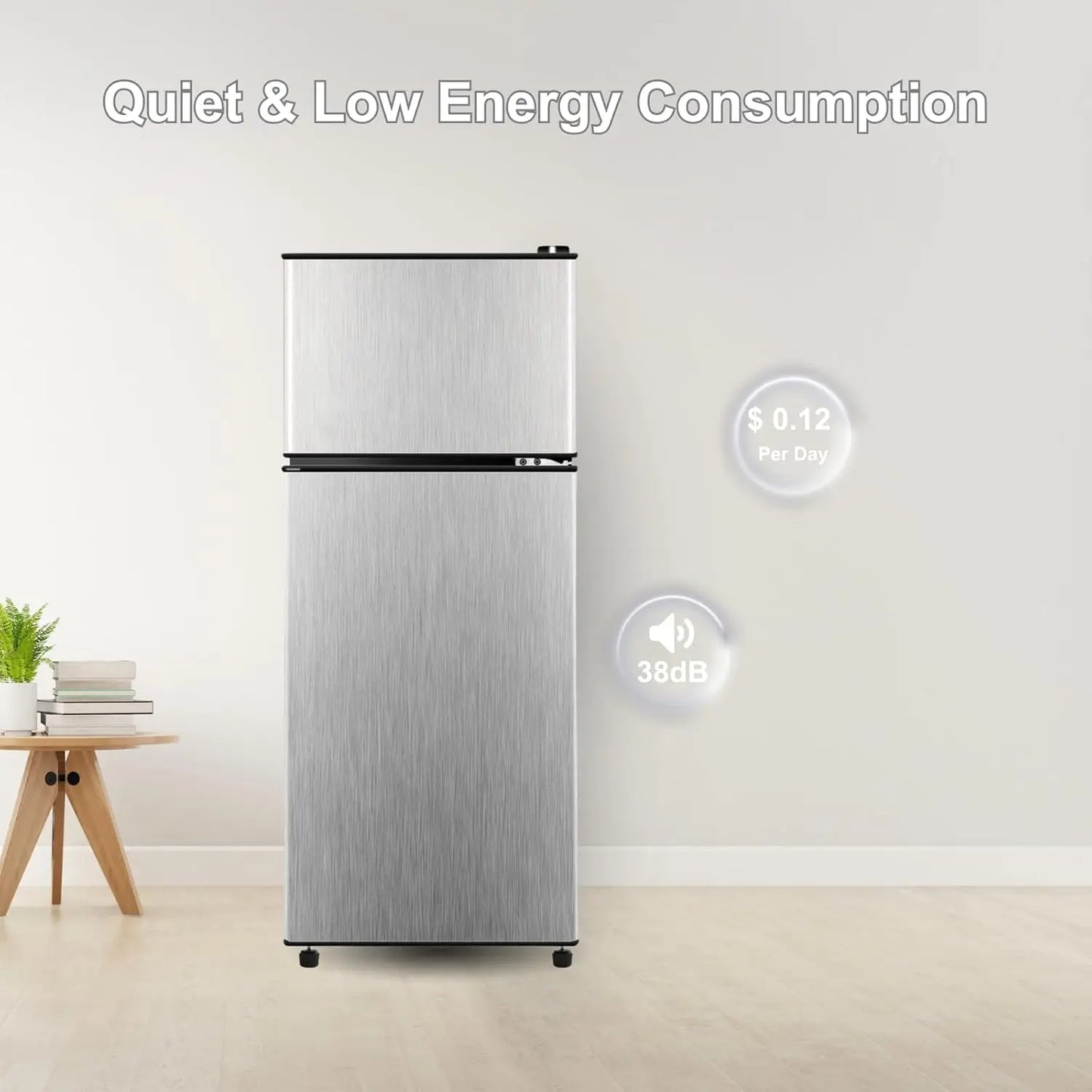 3.8 Cu.Ft Small Refrigerator with Freezer, Mini Fridge Double Door,Energy-Efficient, Large Capacity, Ideal for Office, Dorm