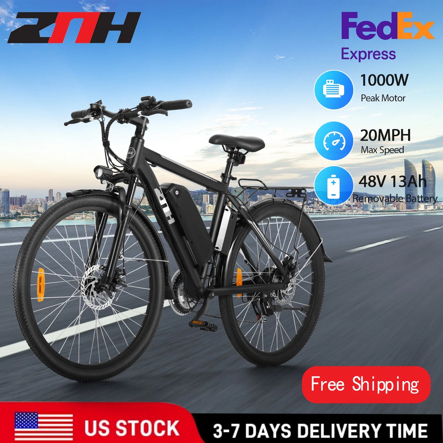ZNH 1000W Peak Electric Mountain Bike For Adults 48V