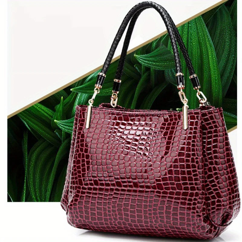 1 piece Women's Crocodile Pattern Solid Color Handbag, Fashion Retro Shoulder Bag, Daily Use Commuter Bag, Birthday Gift