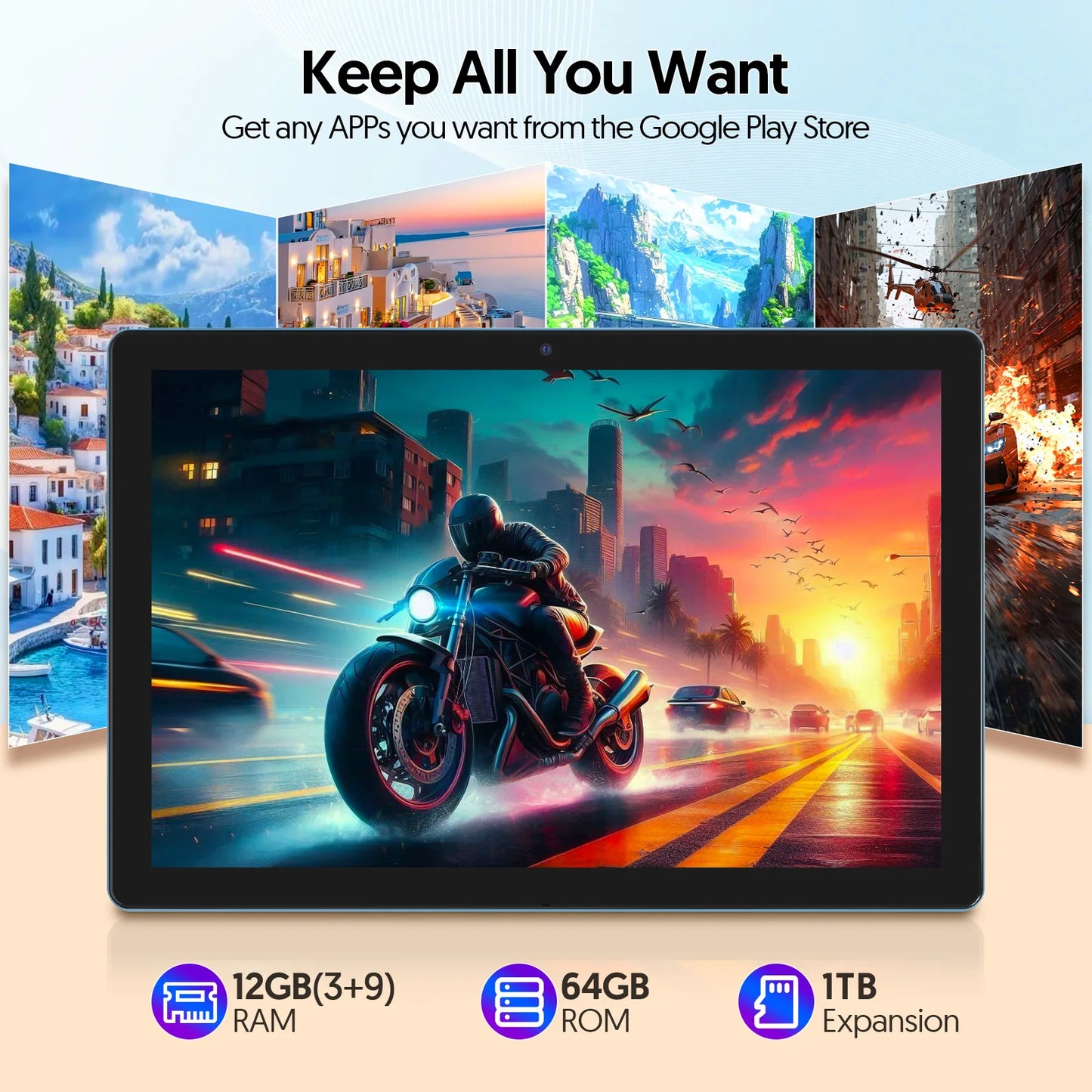 BAKEN Android 14 Tablet Quad-Core 6GB RAM 64GB ROM