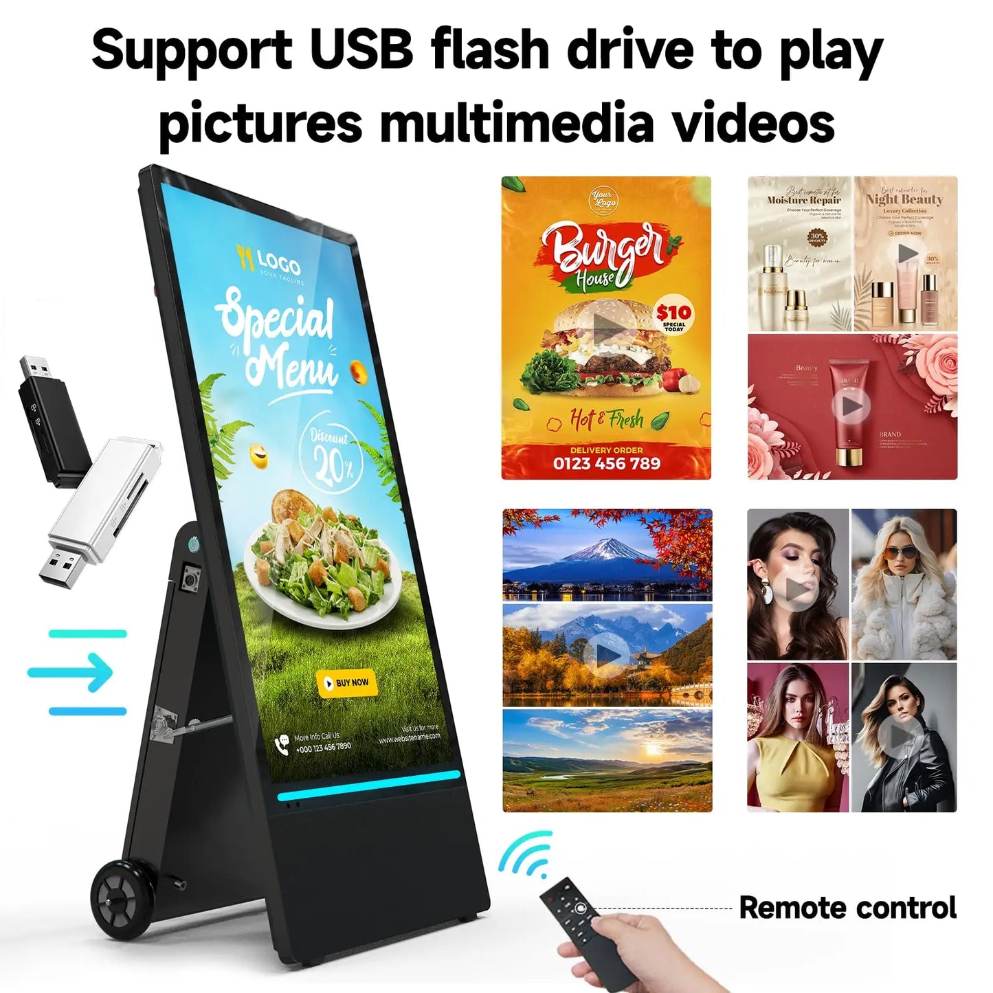 Portable Outdoor Digital Signage Display IP55 Waterproof Split Screen