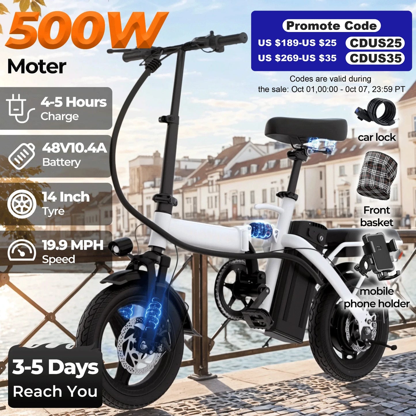 LELEKUAIC Foldable Electric Bike 500W Removable Battery