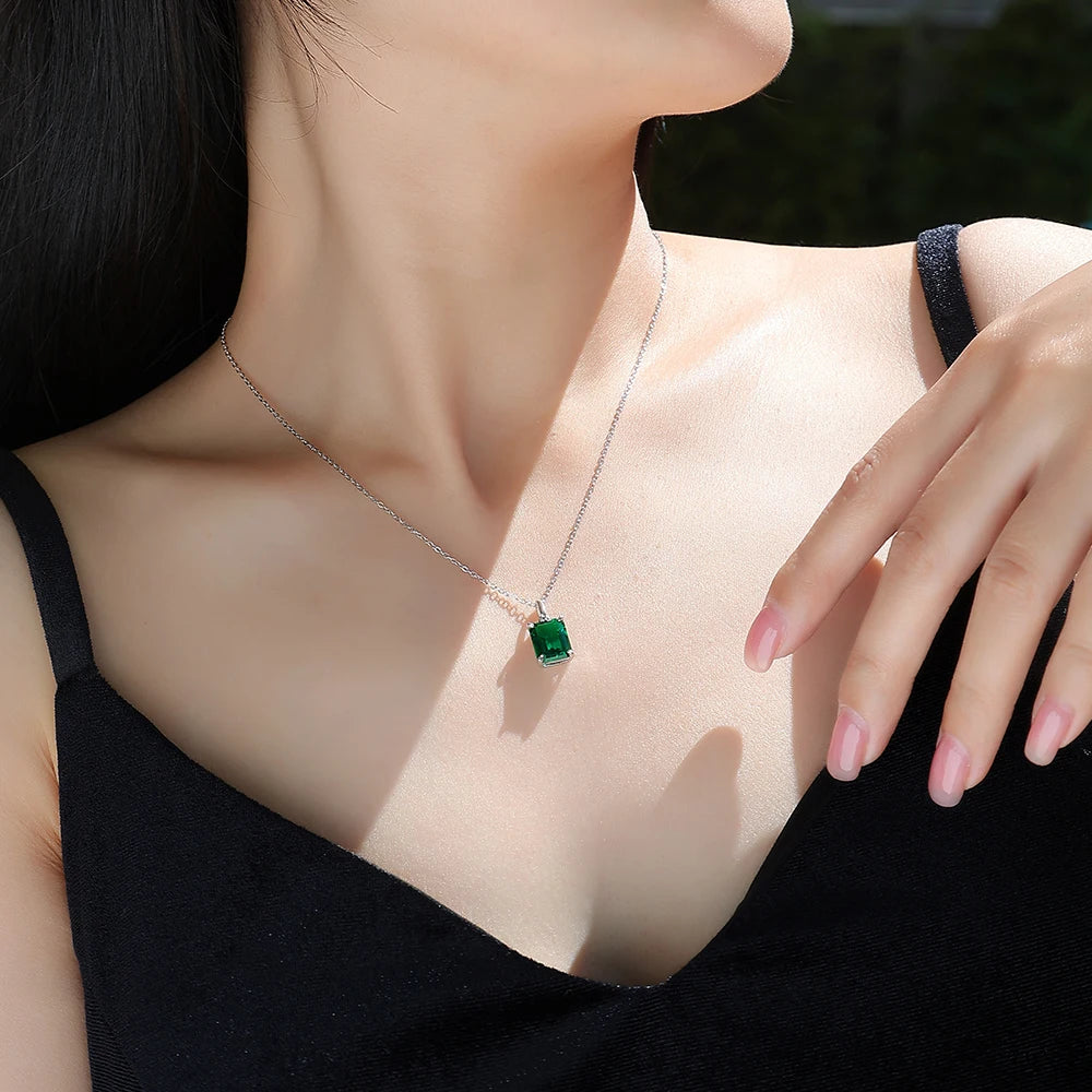 Jiuzuan 18K Gold Plated Lab Emerald Pendant Necklace