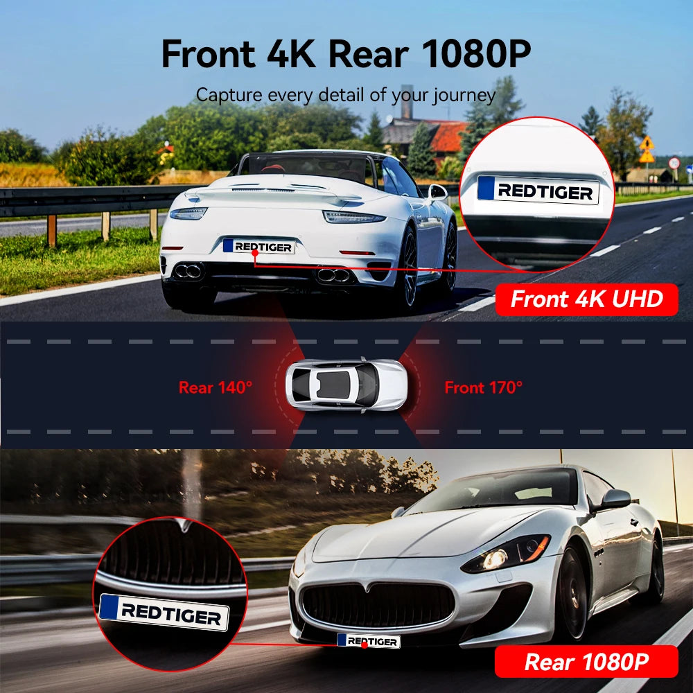Redtig 4K Dashboard Camera Front And Rear WiFi Car DVR
