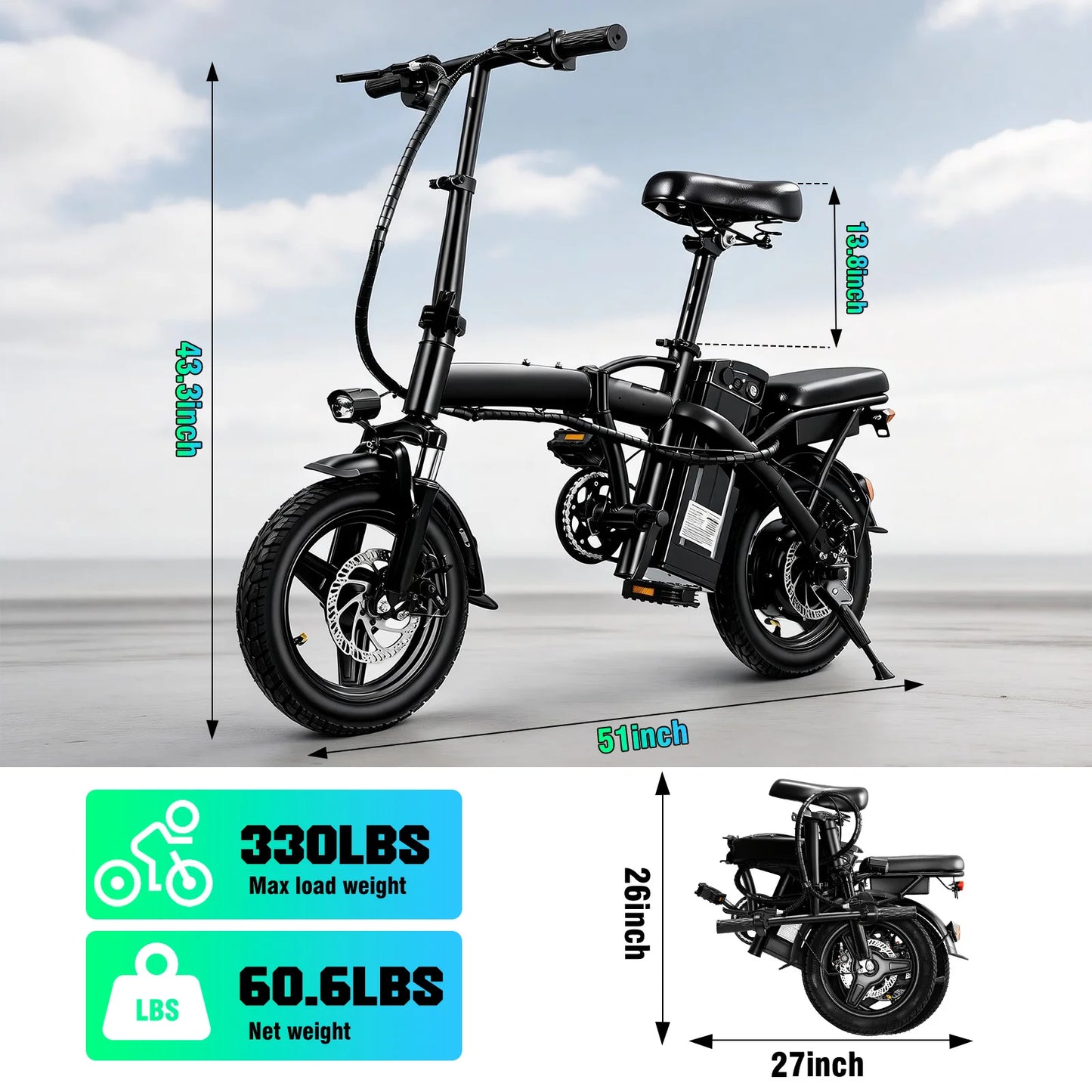 LELEKUAIFolded Foldable Electric Bike For Adults Long Range Battery