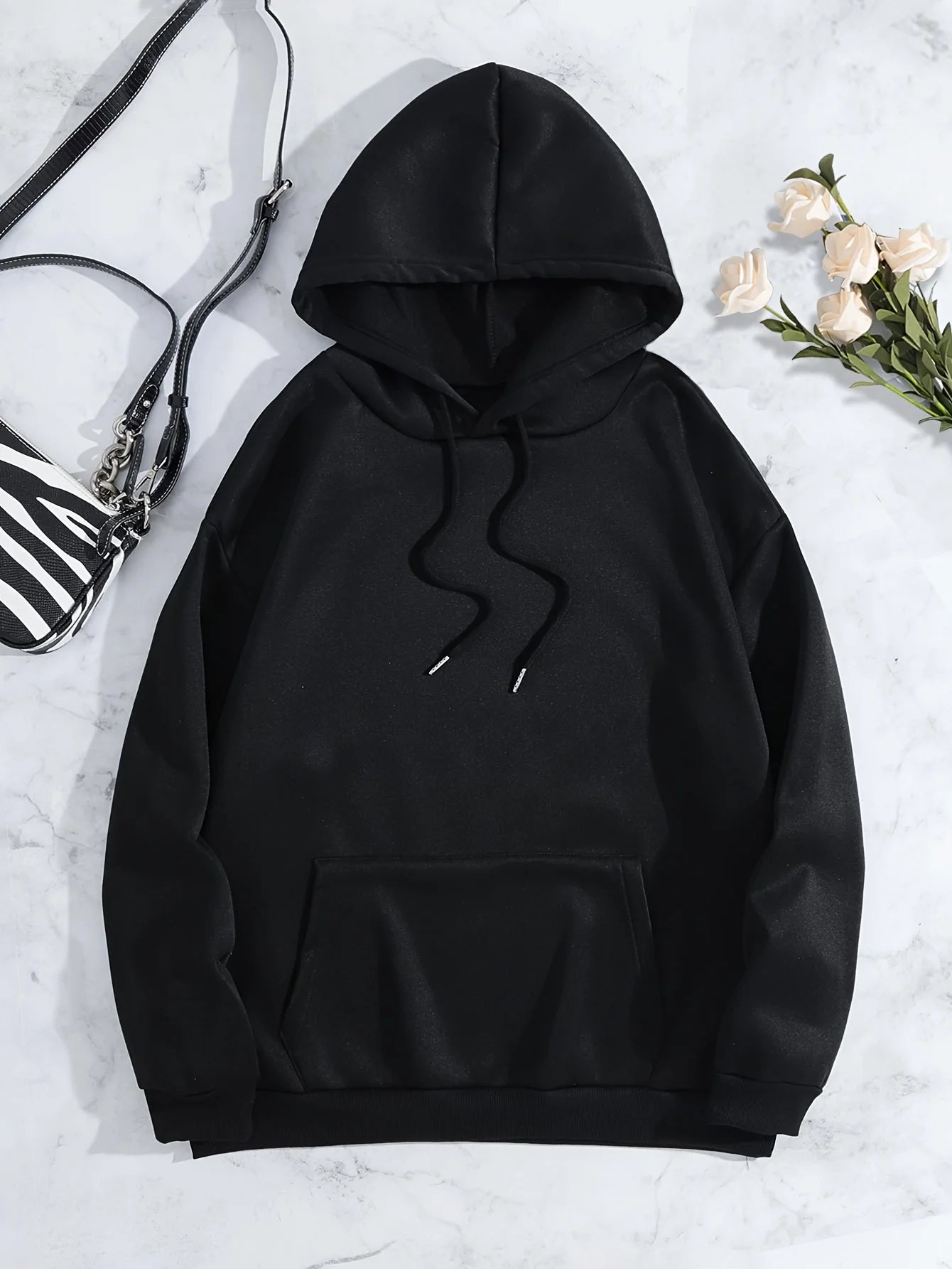 Closure Floral Print Hooded Fleece Sweatshirt Pullover