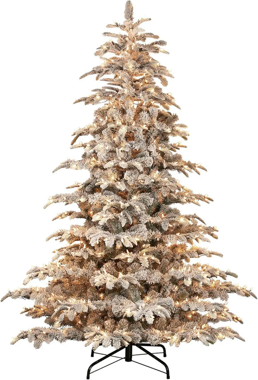 XMSJ Flocked Aspen Fir Prelit Artificial Christmas Tree
