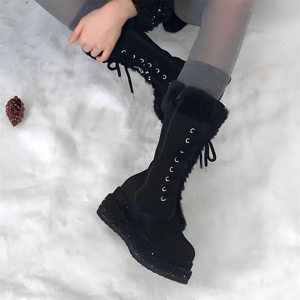 Winter Faux Fur Mid Calf Snow Boots With Wedges Women