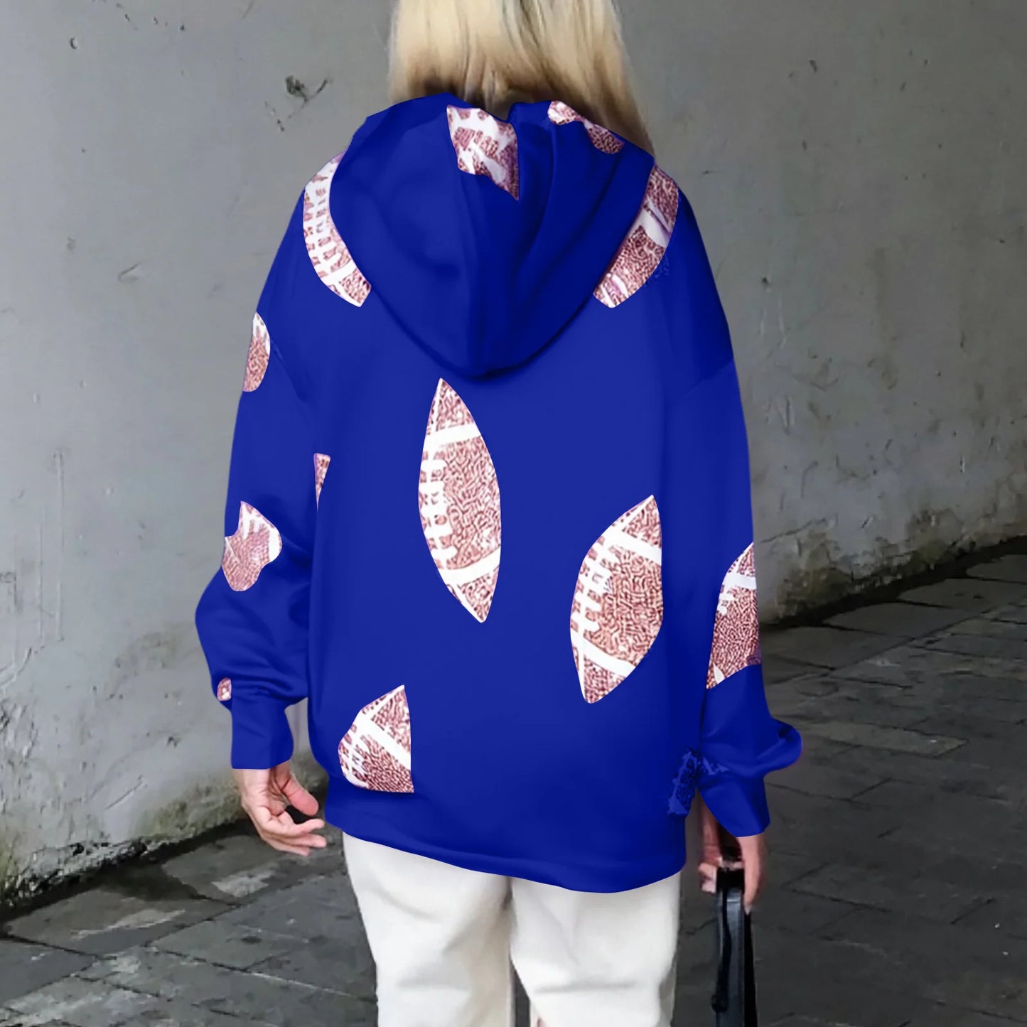 Womens Loose Vneck Hooded Sequin Patchwork Sweatshirt