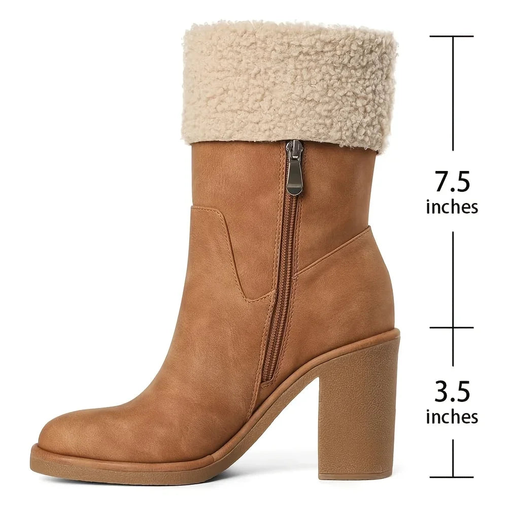 Women's Winter Snow Boots Faux Fur Ankle Block Heel