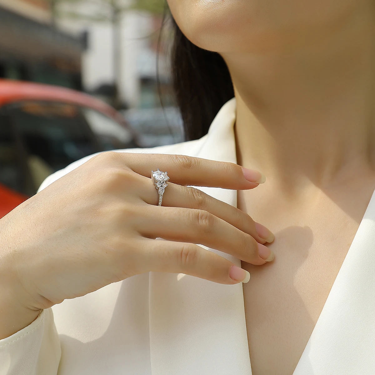 Moissanite Three Stone Ring 925 Silver 18K Gold Plated Gift