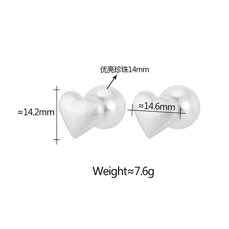 Minimalist Pearl 925 Sterling Silver Heart Stud Earrings