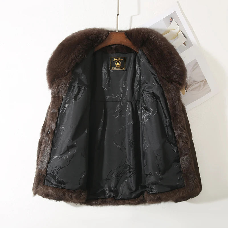 CN Zhejiang Real Rabbit Fur Coat With Luxury Fox Collar