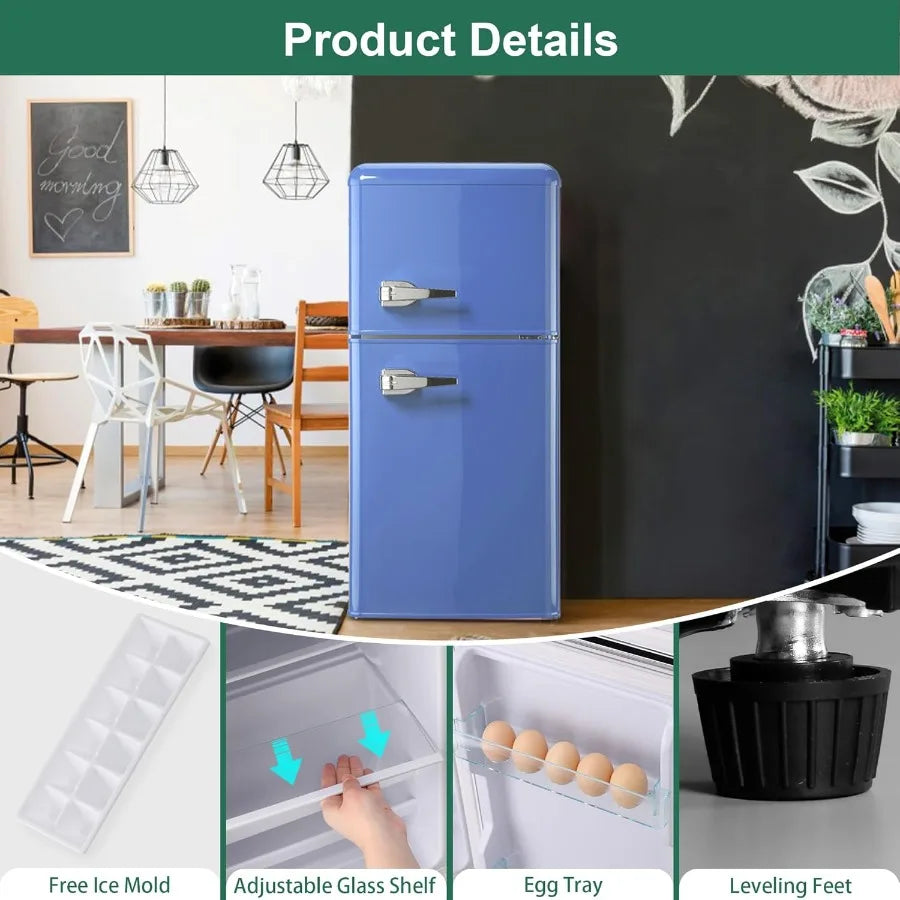 XMSJ Retro Mini Fridge With Freezer, Vintage Compact Refrigerator