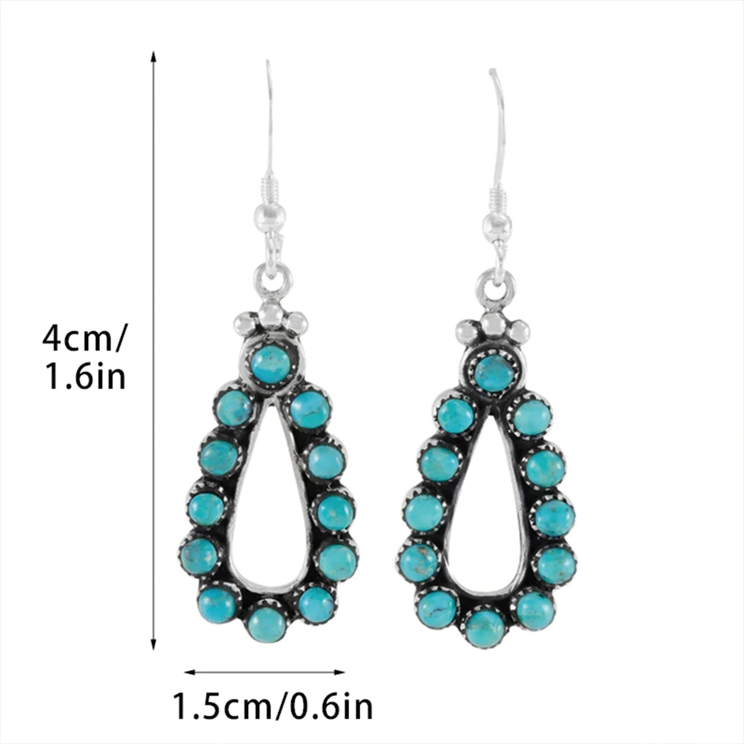 925 Silver Turquoise Drop Earrings With 12 Turquoise Stones